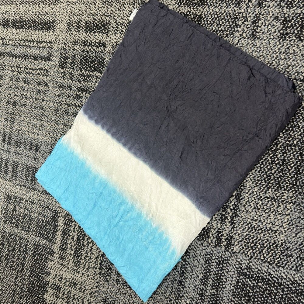 Talbots 100% Silk Scarf Wrap Blue Black White Ombré 29x70 Long Oblong Lightweigh